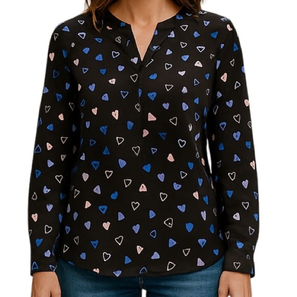 Rachel Zoe Women’s B-Neck Long Sleeve Hearts Long Sleeve Blouse XL